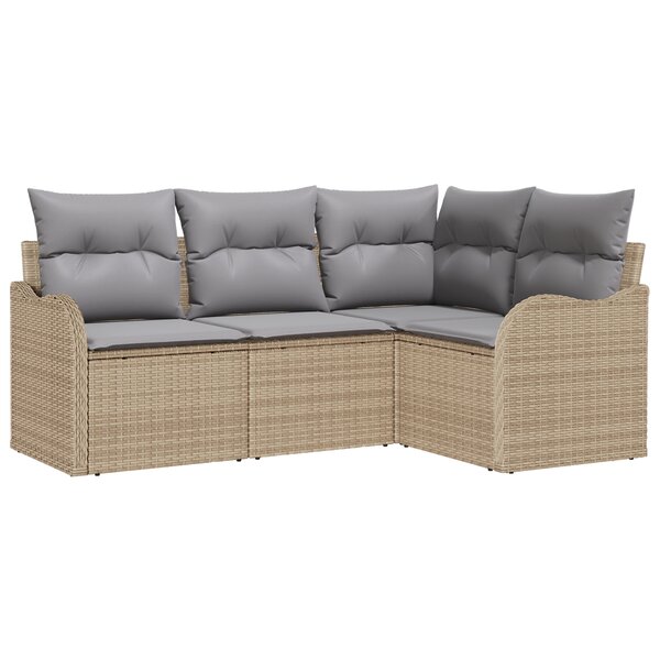 Ensemble de Canapé de Jardin de 4 Pièces avec Coussins en Rotin Poly Beige