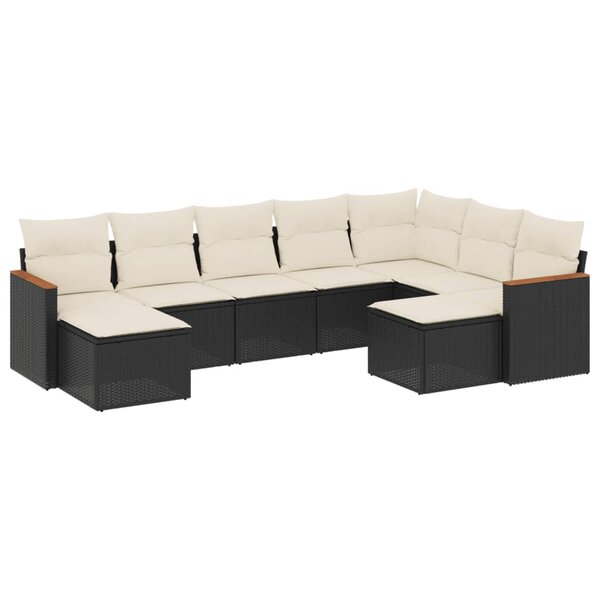 vidaXL Salon de jardin 9 Pièces avec coussins noir résine tressée