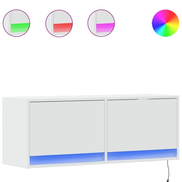 vidaXL Meuble TV mural avec lumières LED blanc 100x31x35 cm
