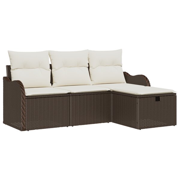Ensemble de canapé de jardin 4 pièces vidaXL avec coussins marron en poly rattan