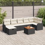 Ensemble de 8 Canapés de Jardin avec Coussins Noir en Poly Rattan