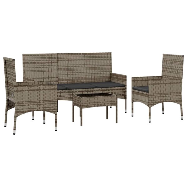 Salon de jardin meuble d'extérieur ensemble de mobilier 4 pièces avec coussins gris résine tressée 02_0016148