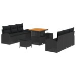 Ensemble de Canapé de Jardin 9 Pièces avec Coussins Noir Poly Rattan Acacia