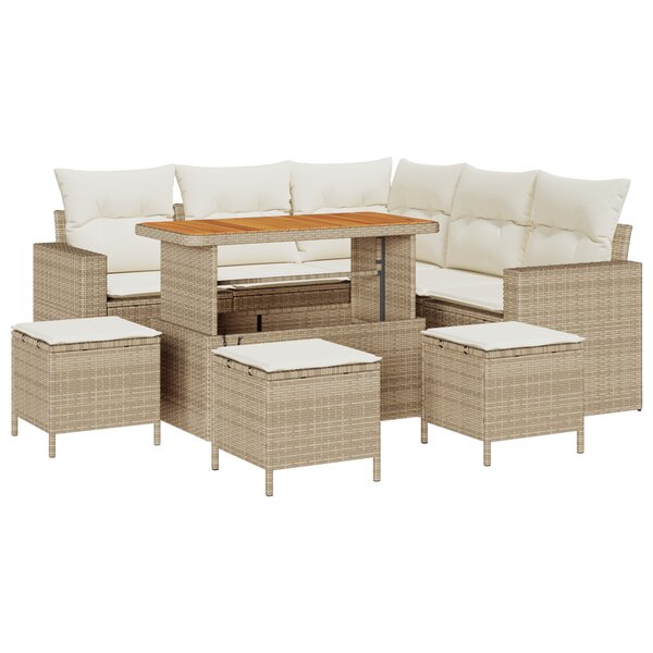 Ensemble de Canapés de Jardin de 9 Pièces avec Coussins en Beige Poly Rattan