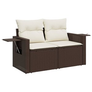 vidaXL Canapé de jardin avec coussins 2 places marron résine tressée