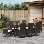 vidaXL Ensemble de salle à manger de jardin 9 pièces avec coussins noir poly rotin