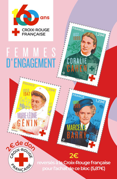 Bloc 3 timbres - Croix Rouge Française - 2024 - Lettre Verte