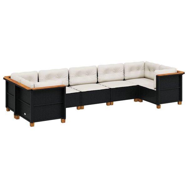 vidaXL Salon de jardin 7 Pièces avec coussins noir résine tressée