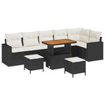 Ensemble de canapé de jardin 9 pièces avec coussins Noir Poly Rattan Acacia