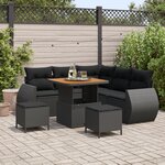 Ensemble de Canapés de Jardin avec Coussins 8 pièces Poly Rattan Noir Acacia