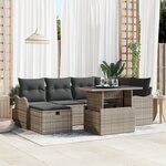 Ensemble de Canapé de Jardin de 7 Pièces avec Coussins Gris en Rattan Poly