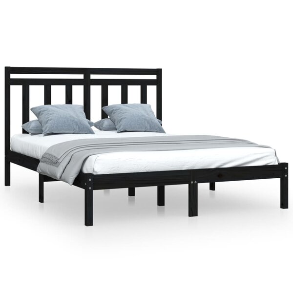 vidaXL Cadre de lit Noir Bois de pin massif 140x190 cm