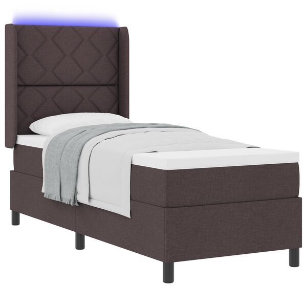 Lit Box Spring vidaXL avec Matelas & LED Marron Foncé 90x190 cm en Tissu