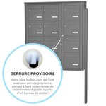Bloc collectif Leabox  3x4  grade 3  simple face  extérieur  fixation sur pieds à sceller  gris poussière ral 7037 finition brillante