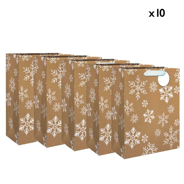 Lot De 10 Sacs Cadeau Grand Format - Flocons Blancs - Draeger paris