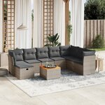 vidaXL Salon de jardin 9 Pièces avec coussins gris résine tressée