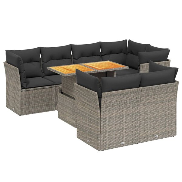 vidaXL Salon de jardin 8 Pièces avec coussins gris résine tressée