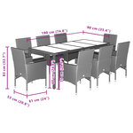 vidaXL Ensemble à manger de jardin et coussins 9Pièces marron rotin verre