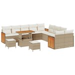 Ensemble de canapé de jardin 13 pièces avec coussins beige poly rotin acacia