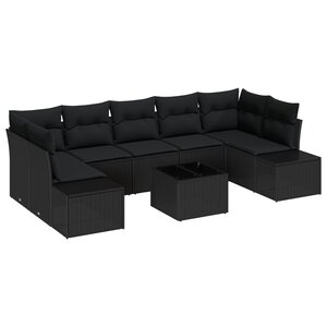 vidaXL Ensemble de canapé de jardin de 8 pièces avec coussins en poly rattan noir