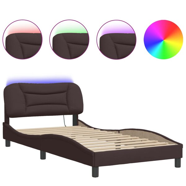 vidaXL Cadre de lit avec lumières LED marron foncé 100x200 cm tissu