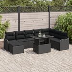 Ensemble de canapé de jardin 9 pièces avec coussins en rotin noir