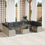 Ensemble de Canapé de Jardin de 11 pièces avec Coussins Gris Clair Rattan Poly