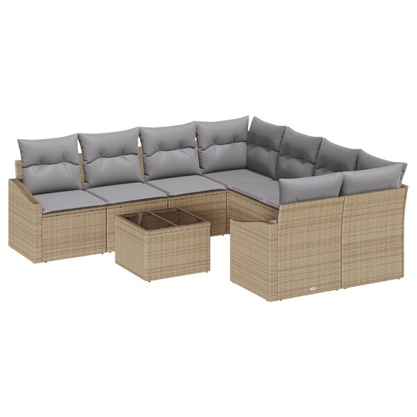 vidaXL Ensemble de canapé de jardin 9 pièces avec coussins beige en rotin