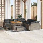 Ensemble de canapé de jardin 13 pièces avec coussins gris poly rotin acacia