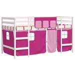 vidaXL Lit mezzanine enfants et rideaux rose 90x200cm bois pin massif