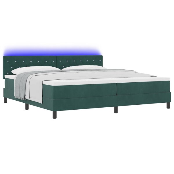 Lit Box Spring vidaXL avec Matelas & LED Vert Foncé 200x200 cm Velours