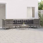 vidaXL Salon de jardin 8 Pièces avec coussins Gris Résine tressée