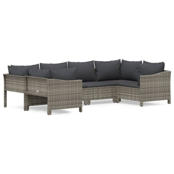 vidaXL Salon de jardin 6 Pièces avec coussins Gris Résine tressée
