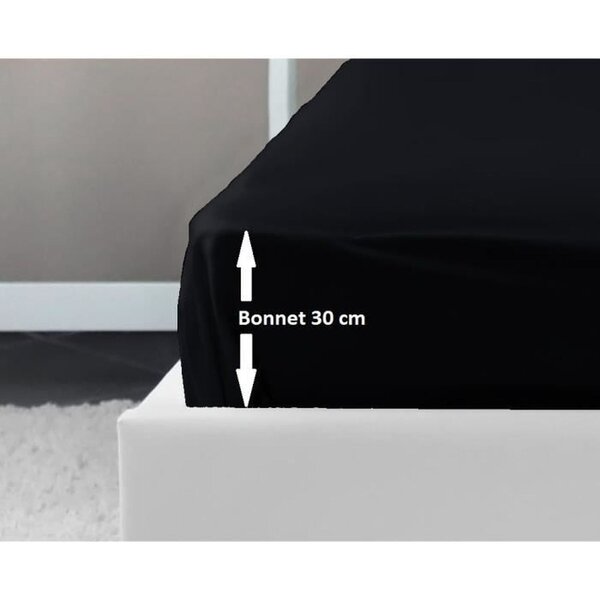 Drap Housse 100  coton 180 x 200 x 30 cm noir