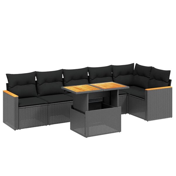 vidaXL Salon de jardin 7 Pièces avec coussins noir résine tressée