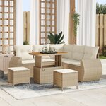 Ensemble de Canapés de Jardin de 8 Pièces avec Coussins en Rotin Poly Beige et Acacia