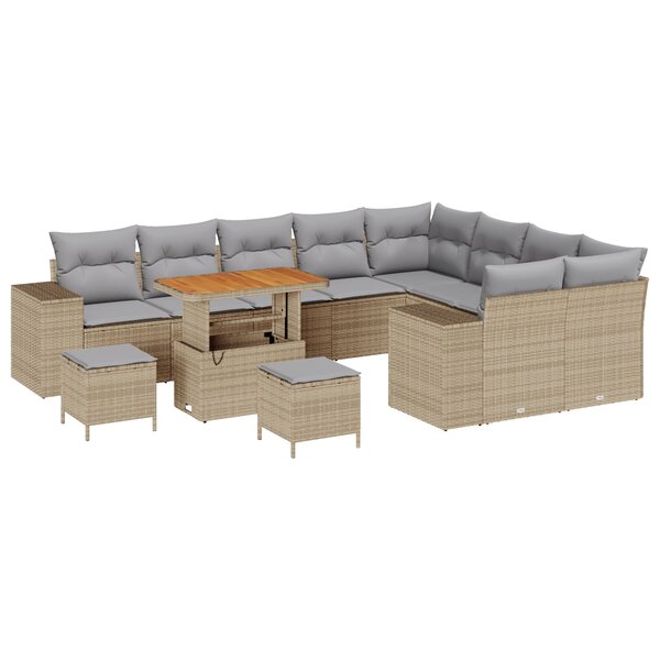 vidaXL Ensemble de canapé de jardin 12 pièces avec coussins en rotin poly beige