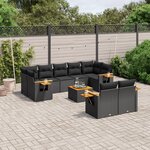 vidaXL Salon de jardin 10 Pièces avec coussins noir résine tressée