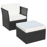 vidaXL Chaise de jardin avec tabouret Noir Résine tressée