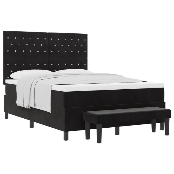 vidaXL Lit à ressorts avec matelas & banc noir 140x190 cm en velours
