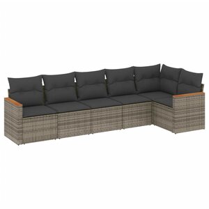 vidaXL Salon de jardin 6 Pièces avec coussins gris résine tressée