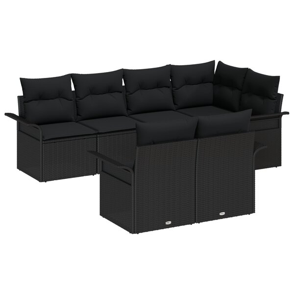 Ensemble de Canapé 7 pièces avec Coussins Noir Rattan Synthétique