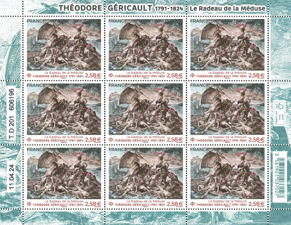 Feuille de 9 timbres - Théodore Géricault  - Lettre verte