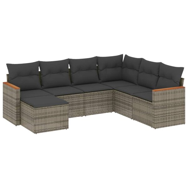 vidaXL Salon de jardin avec coussins 7 Pièces gris résine tressée