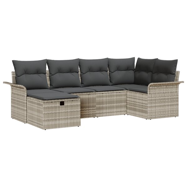Ensemble de Canapé de Jardin 6 Pièces avec Coussins en Rotin Poly Gris Clair
