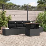 vidaXL Ensemble de salle à manger de jardin 5 pièces avec coussins en poly rattan noir et acacia