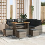 Canapé de Jardin 9 pièces avec coussins Gris Poly Rotin Acacia
