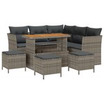 Ensemble de canapés de jardin de 9 pièces avec coussins gris poly rotin acacia