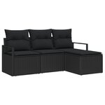 Set de Canapés de Jardin 4 Pièces avec Coussins Noir Poly Rattan