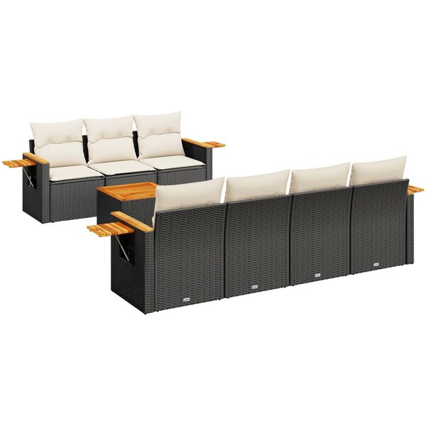vidaXL Salon de jardin 8 Pièces avec coussins noir résine tressée